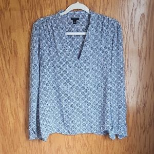 Ann Taylor Factory Blue and White Relaxed Blouse